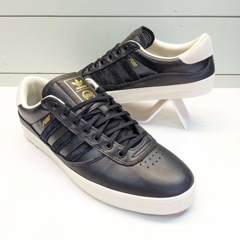 Adidas PUIG Indoor Black Chalk White Gold Leather Skateboarding Sneakers Men 13